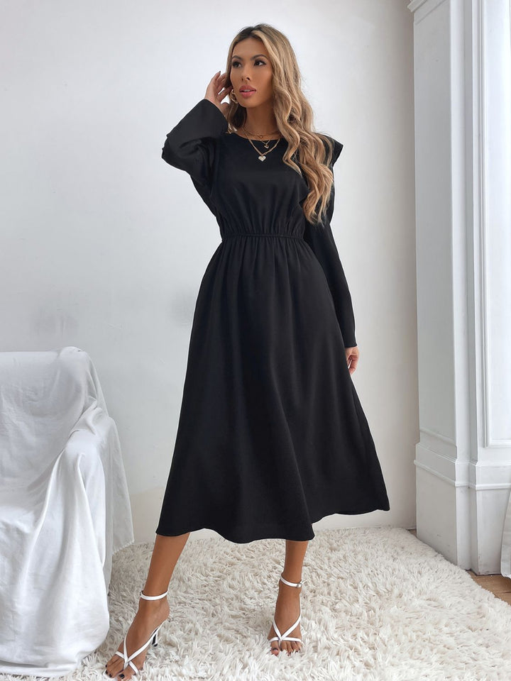 Ruched Ruffled Round Neck Long Sleeve Dress | Trendsi