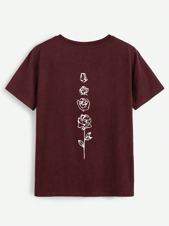 Rose Round Neck Short Sleeve T-Shirt | Trendsi