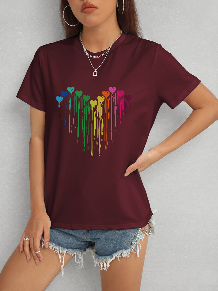 Heart Round Neck Short Sleeve T-Shirt | Trendsi