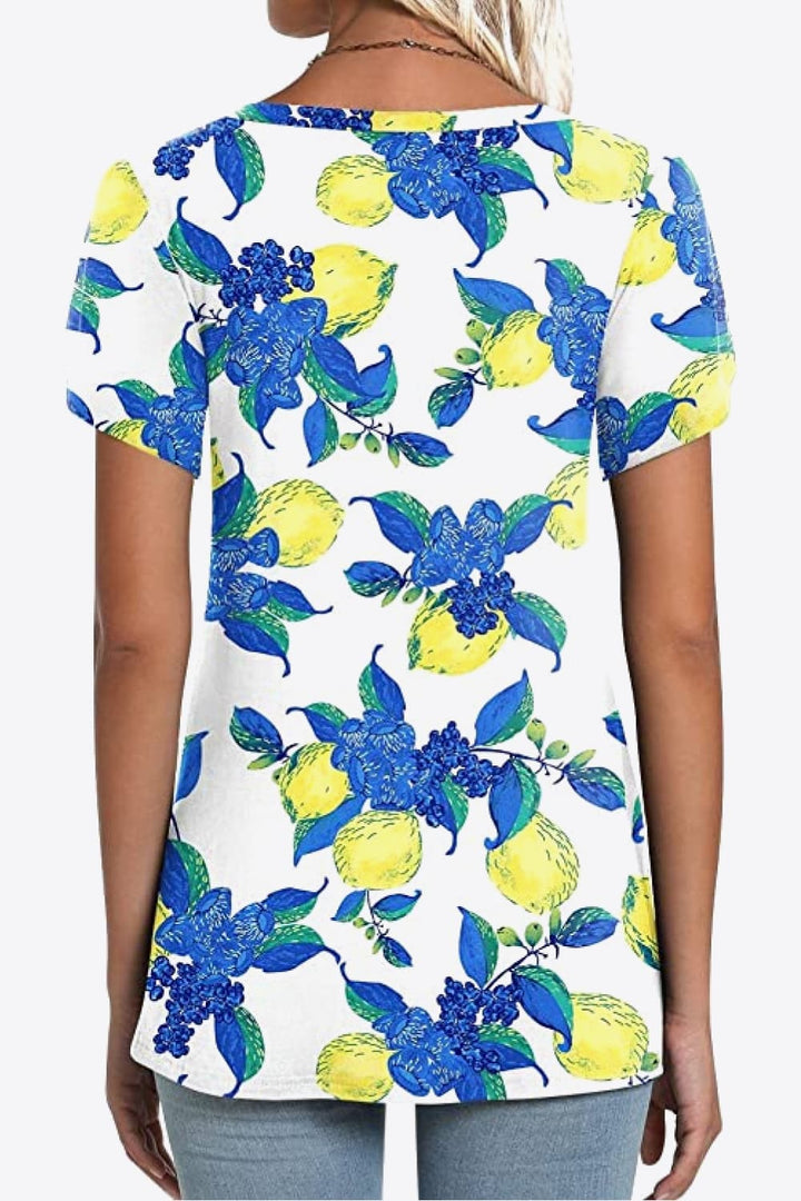 Printed Petal Sleeve V-Neck Blouse | Trendsi