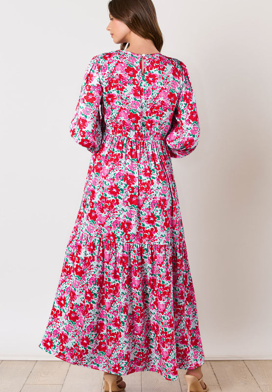 Printed Round Neck Lantern Sleeve Maxi Dress | Trendsi