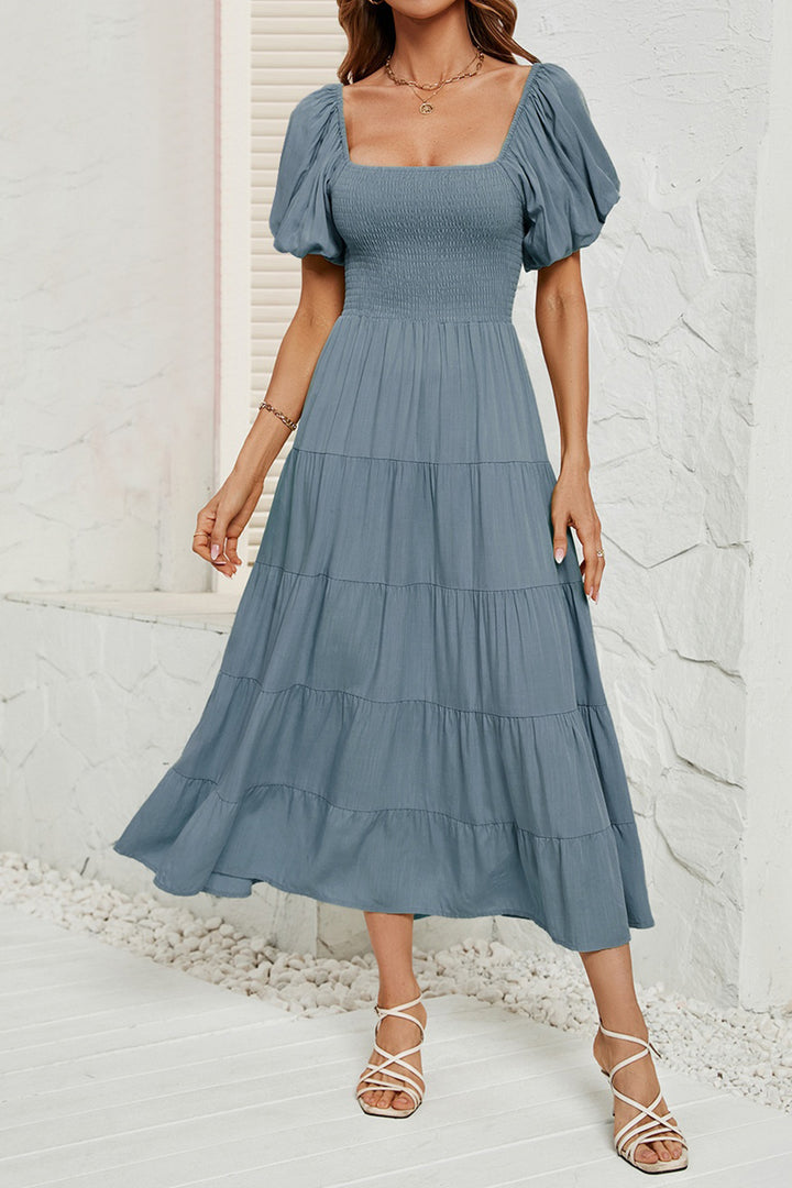 Smocked Square Neck Puff Sleeve Dress | Trendsi