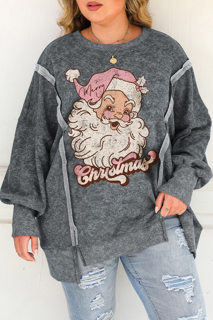 Plus Size Santa Graphic Exposed Seam Long Sleeve Sweatshirt | Trendsi