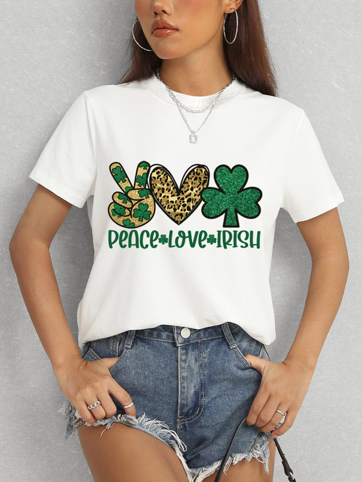 PEACE LOVE IRISH Round Neck Short Sleeve T-Shirt | Trendsi