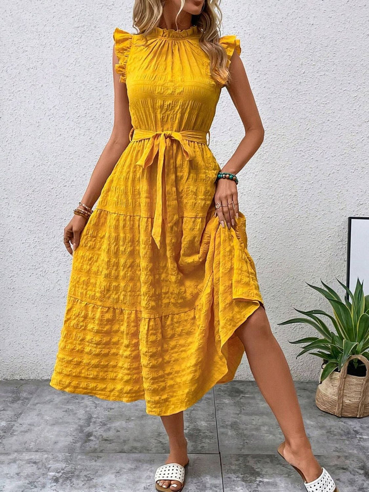 Tied Ruffled Cap Sleeve Midi Dress | Trendsi