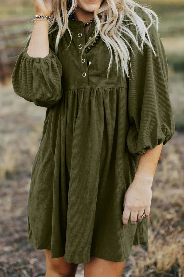 Quarter Snap Three-Quarter Sleeve Dress with Pockets | Trendsi