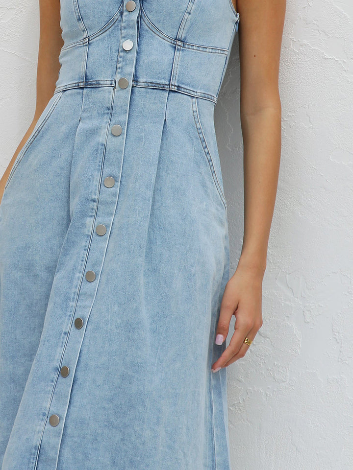 Sweetheart Neck Wide Strap Denim Dress | Trendsi