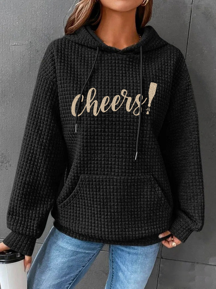 Full Size CHEERS Waffle-Knit Drawstring Hoodie | Trendsi