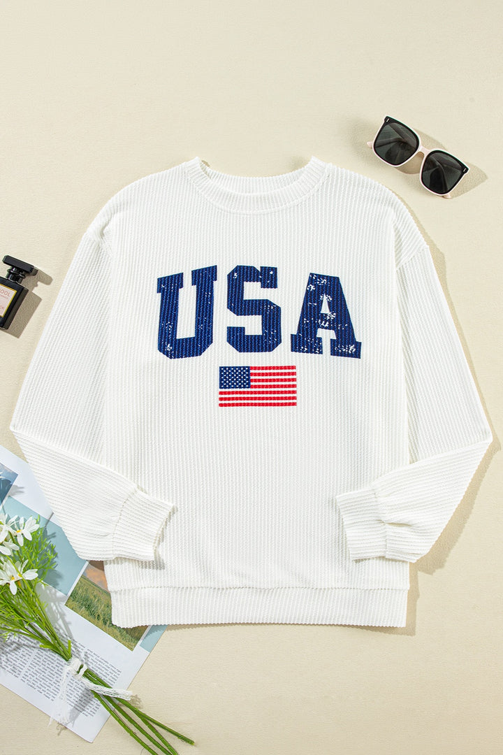 Letter Graphic Round Neck Long Sleeve Sweatshirt | Trendsi