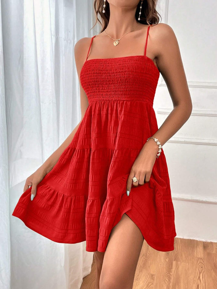 Smocked Tiered Sleeveless Mini Dress | Trendsi