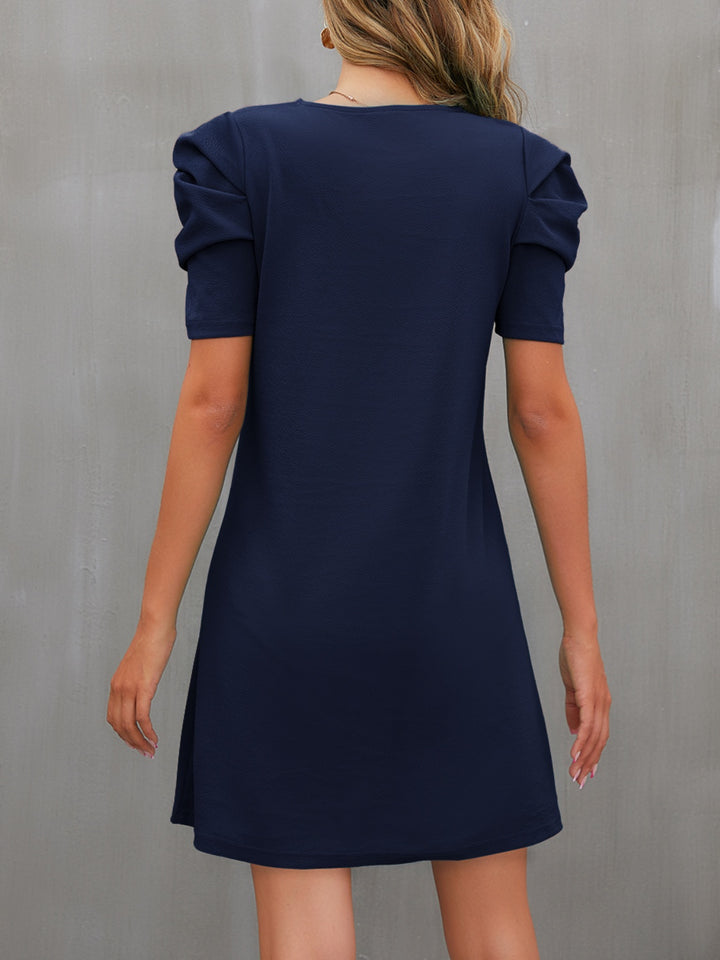 Round Neck Puff Sleeve Mini Dress | Trendsi