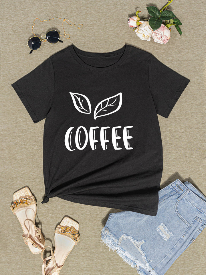 COFFEE Round Neck Short Sleeve T-Shirt | Trendsi