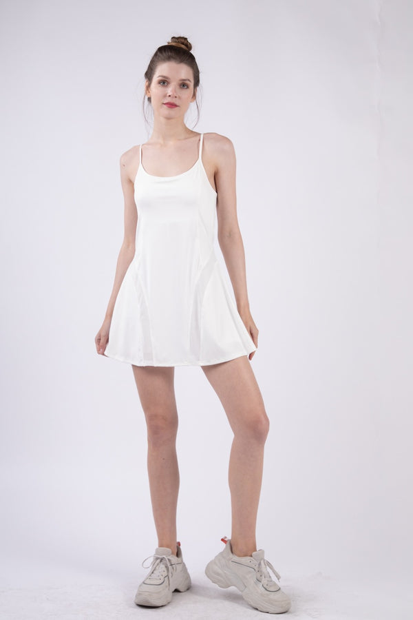 VERY J Mesh Detail Tennis Mini Active Dress with Shorts Inside | Trendsi