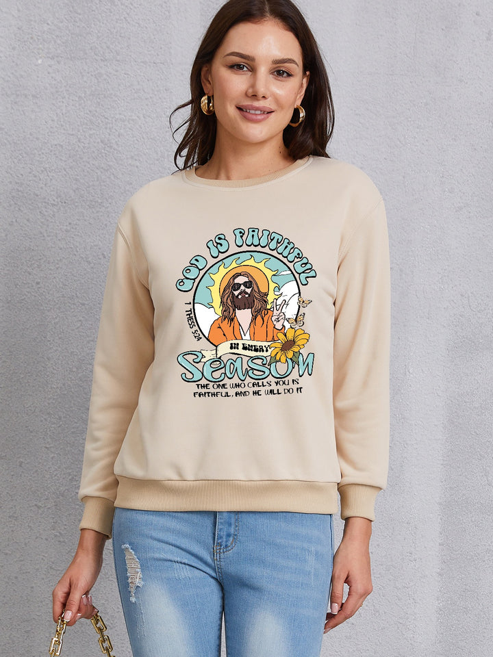 Graphic Round Neck Dropped Shoulder Sweatshirt | Trendsi