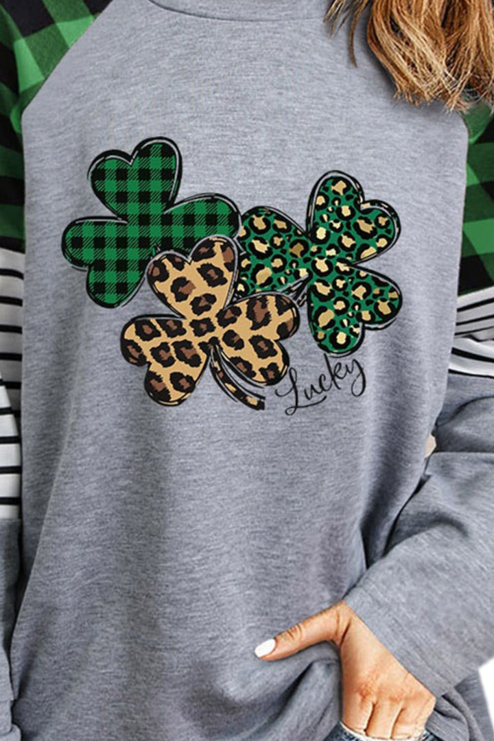 Lucky Clover Raglan Sleeve Sweatshirt | Trendsi