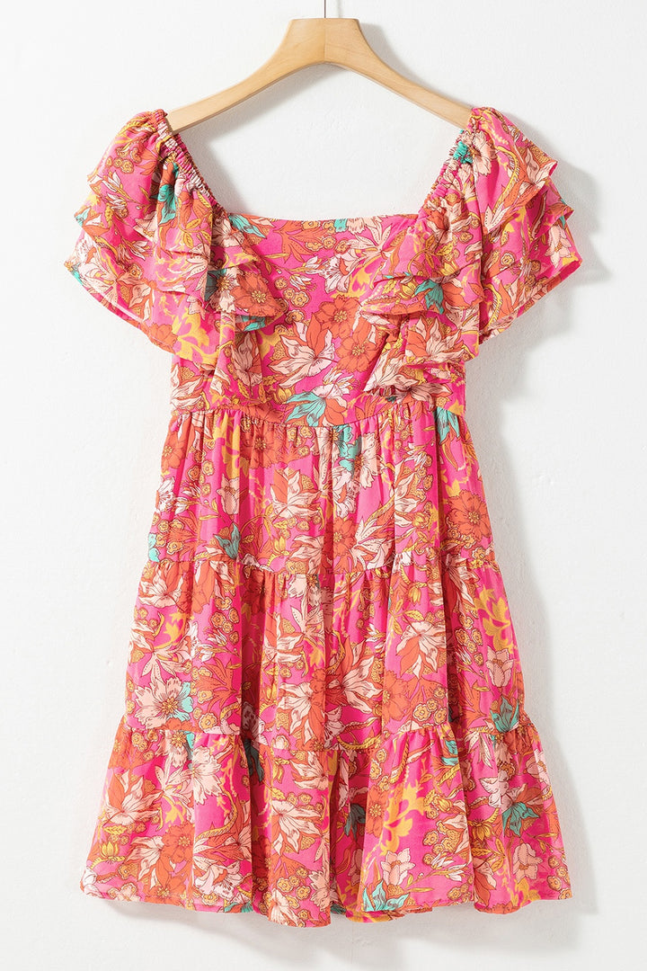 Ruffled Printed Square Neck Dress | Trendsi