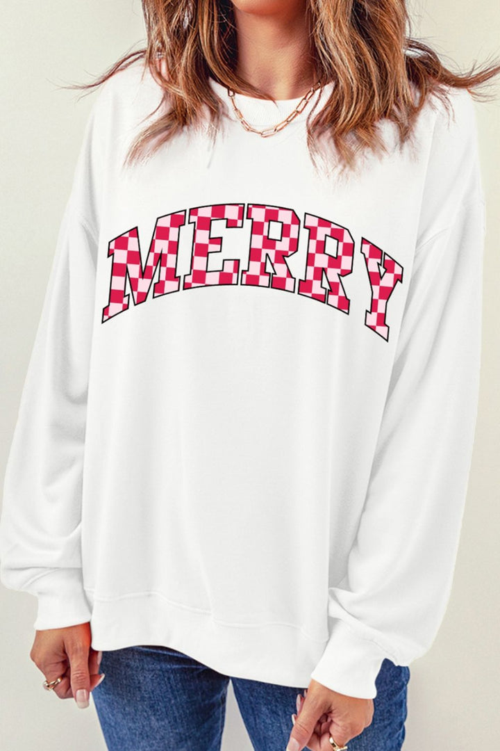 MERRY Round Neck Dropped Shoulder Sweatshirt | Trendsi