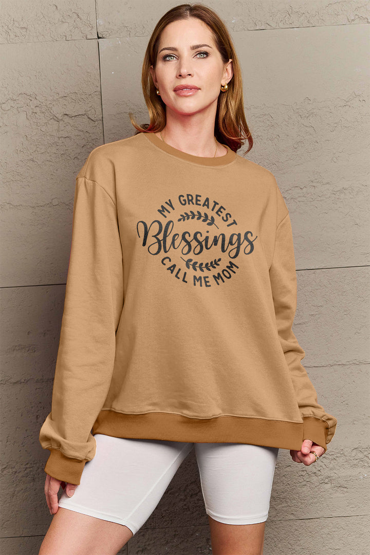 Simply Love Full Size MY GREATEST BLESSINGS CALL ME MOM Round Neck Sweatshirt | Trendsi