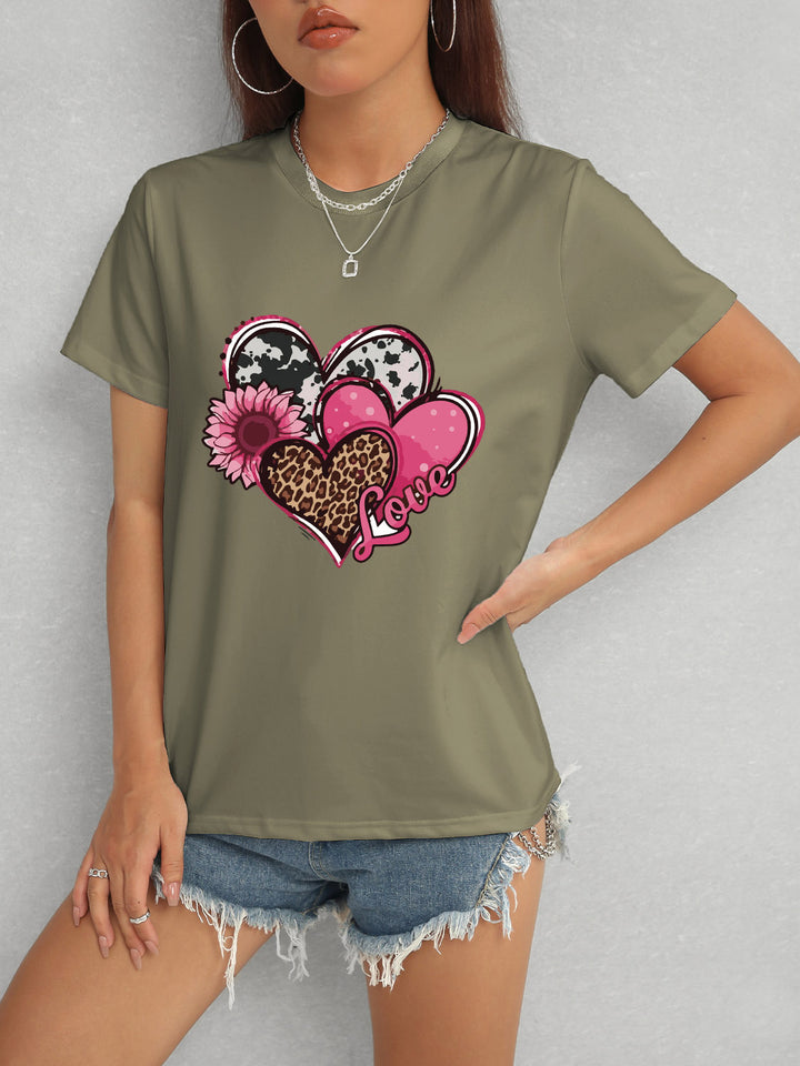 Heart Round Neck Short Sleeve T-Shirt | Trendsi