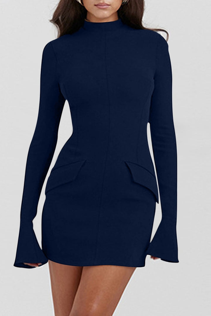 Mock Neck Long Sleeve Mini Dress | Trendsi