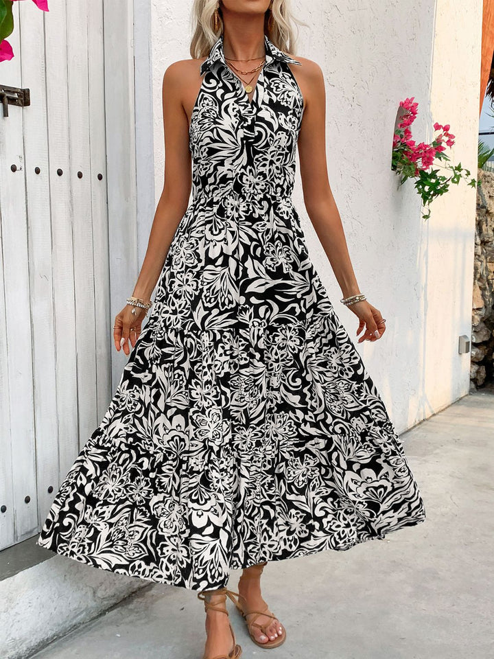 Backless Smocked Printed Sleeveless Midi Dress | Trendsi