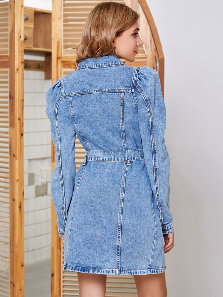 Tied Button Up Collared Neck Denim Dress | Trendsi