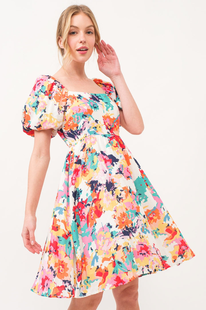 And The Why Square Neck Puff Sleeve Floral Dress | Trendsi