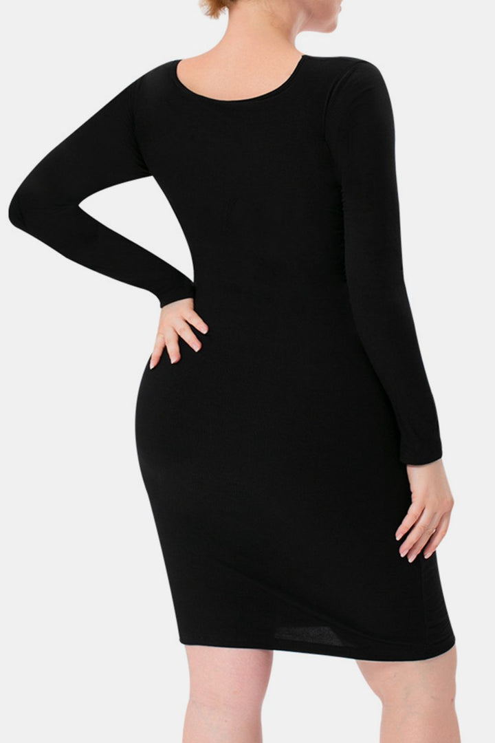 Basic Bae Full Size Built-In Shapewear Square Neck Long Sleeve Dress | Trendsi