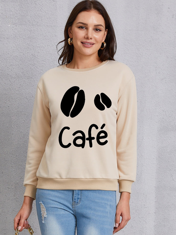 CAFE Round Neck Dropped Shoulder Sweatshirt | Trendsi