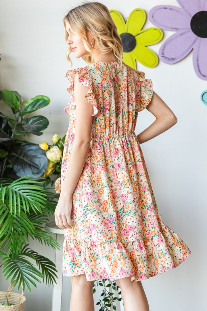 Heimish Full Size Floral Ruffled V-Neck Dress | Trendsi