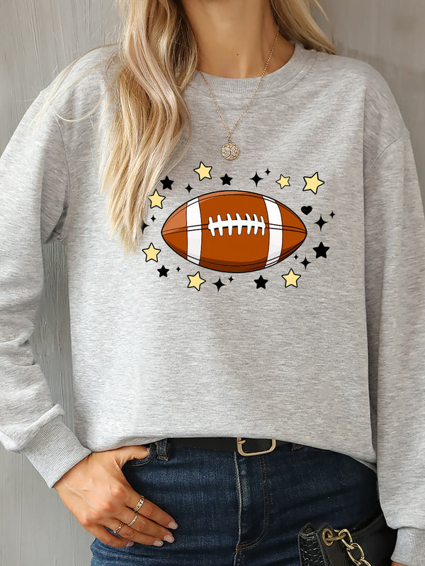 Football Graphic Round Neck Sweatshirt | Trendsi