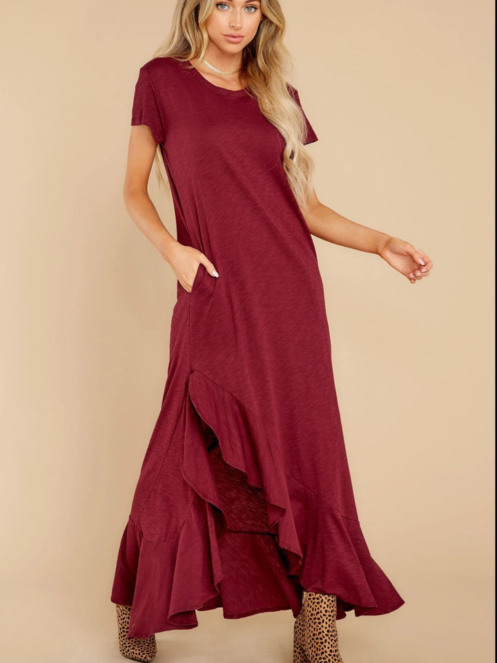 Slit Round Neck Short Sleeve Maxi Dress | Trendsi