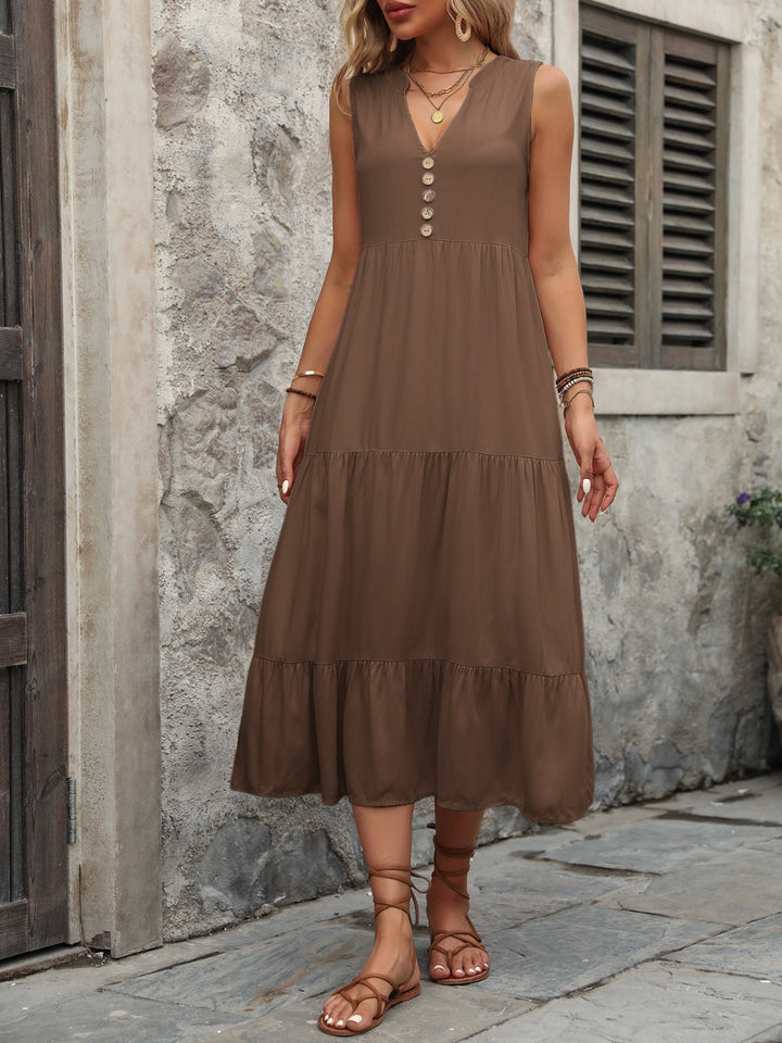 Decorative Button Notched Sleeveless Dress | Trendsi