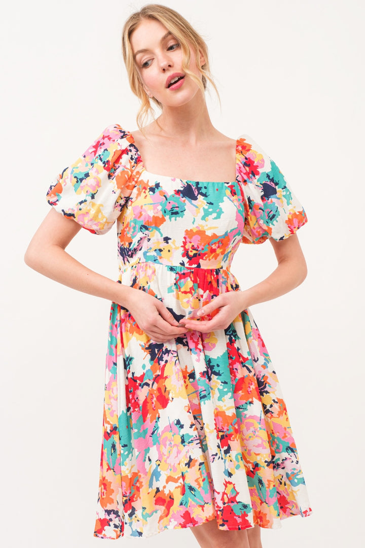 And The Why Square Neck Puff Sleeve Floral Dress | Trendsi