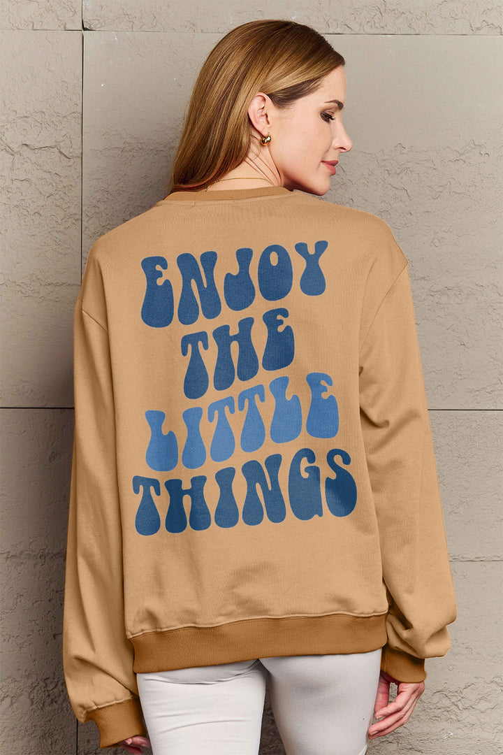 Simply Love Full Size ENJOY THE LITTLE THINGS Round Neck Sweatshirt | Trendsi