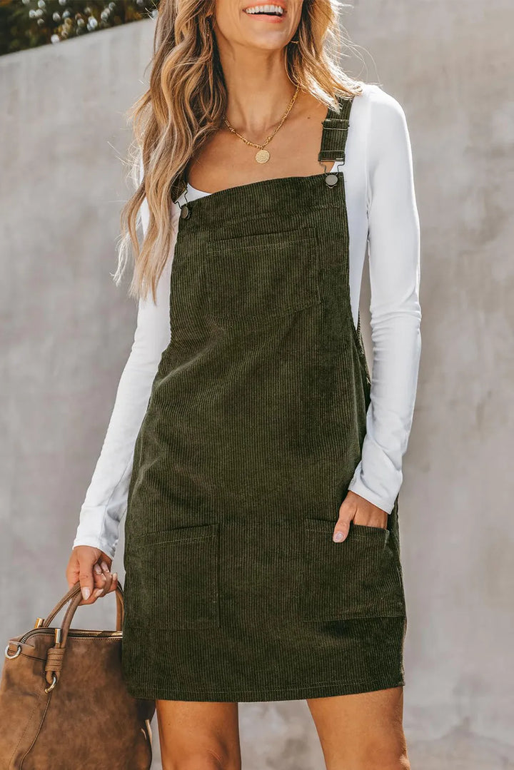 Pocketed Square Neck Wide Strap Overall Dress | Trendsi