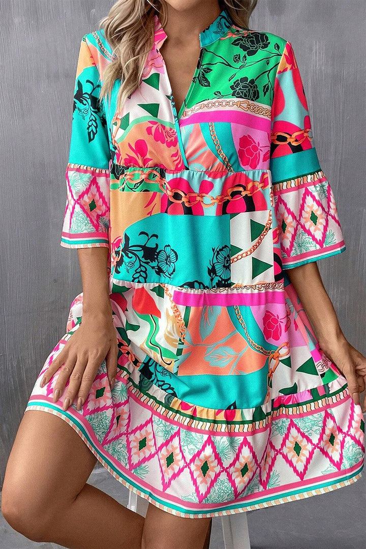 Printed Surplice Half Sleeve Mini Dress | Trendsi