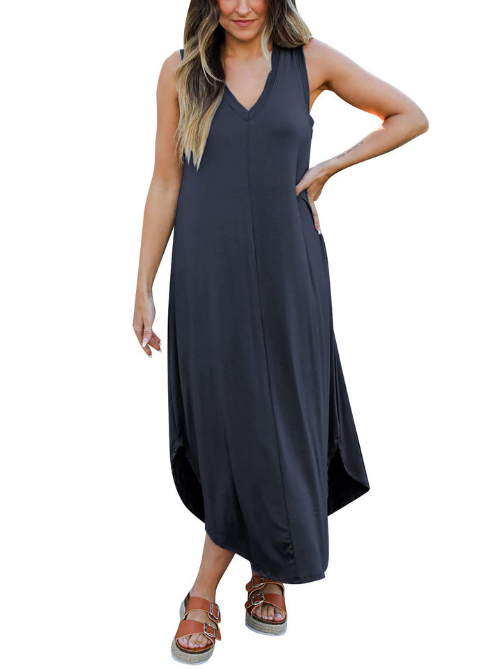 Full Size V-Neck Midi Tank Dress | Trendsi