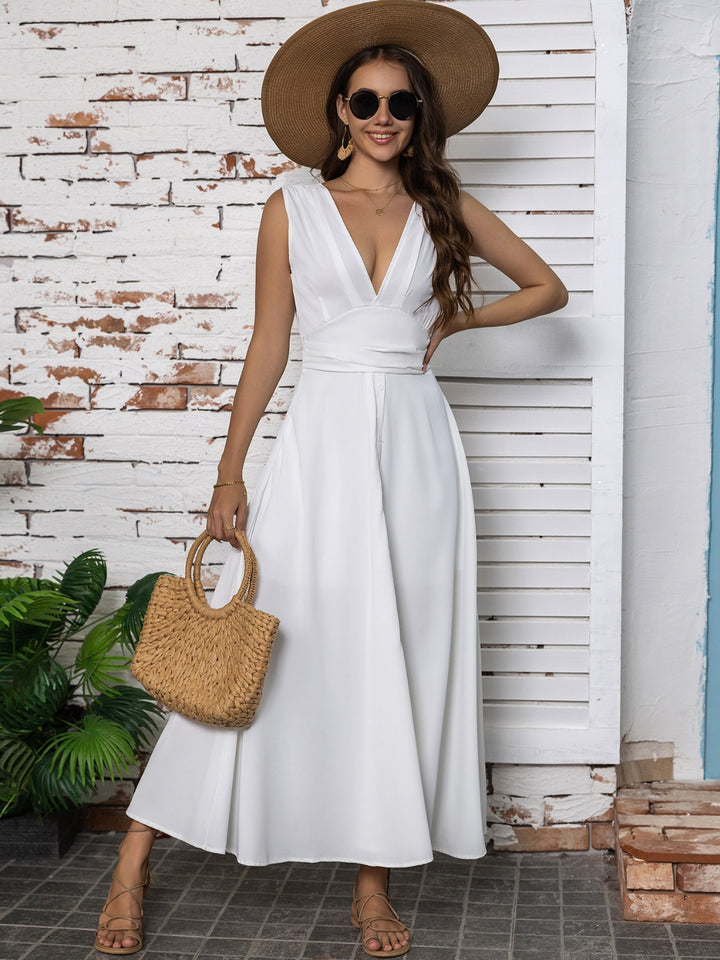 Full Size Slit V-Neck Sleeveless Midi Dress | Trendsi