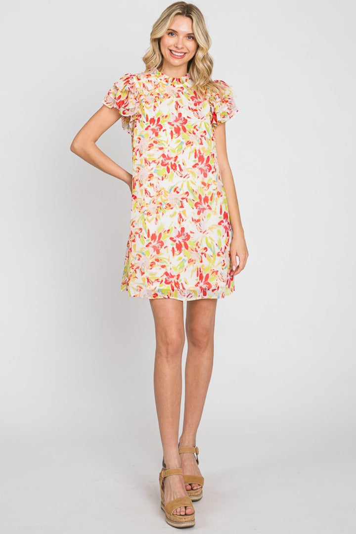 GeeGee Floral Short Sleeve Mini Dress | Trendsi