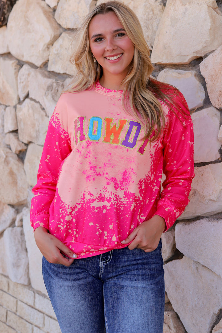 HOWDY Tie-Dye Round Neck Sweatshirt | Trendsi