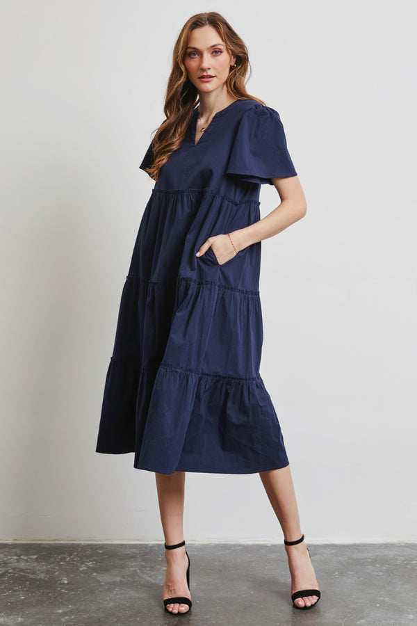 HEYSON Full Size Cotton Poplin Ruffled Tiered Midi Dress | Trendsi
