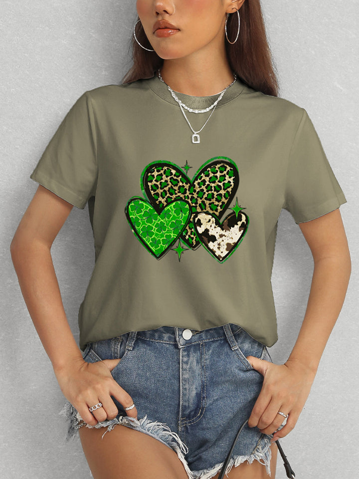 Heart Round Neck Short Sleeve T-Shirt | Trendsi