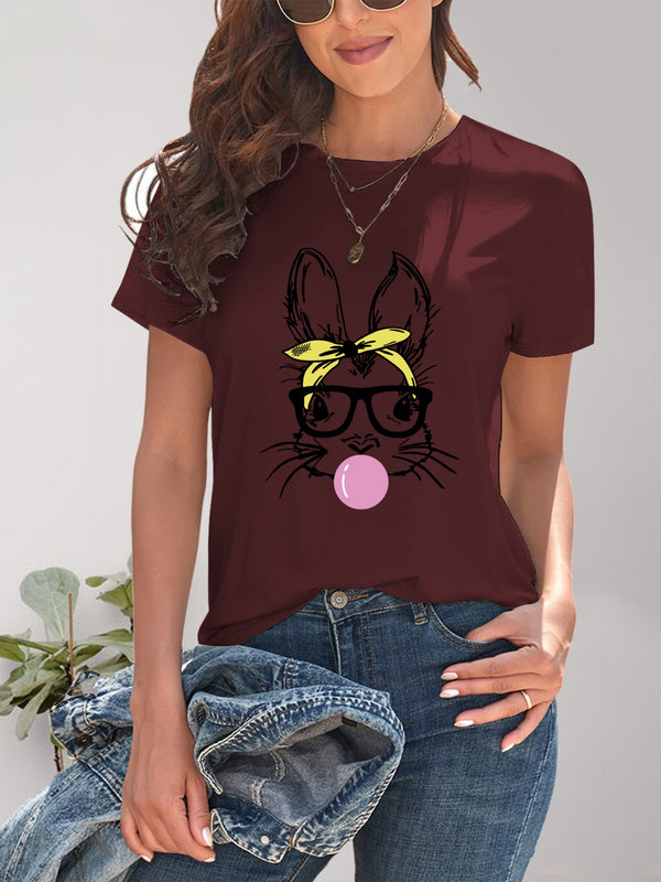 Rabbit Graphic Round Neck Short Sleeve T-Shirt | Trendsi