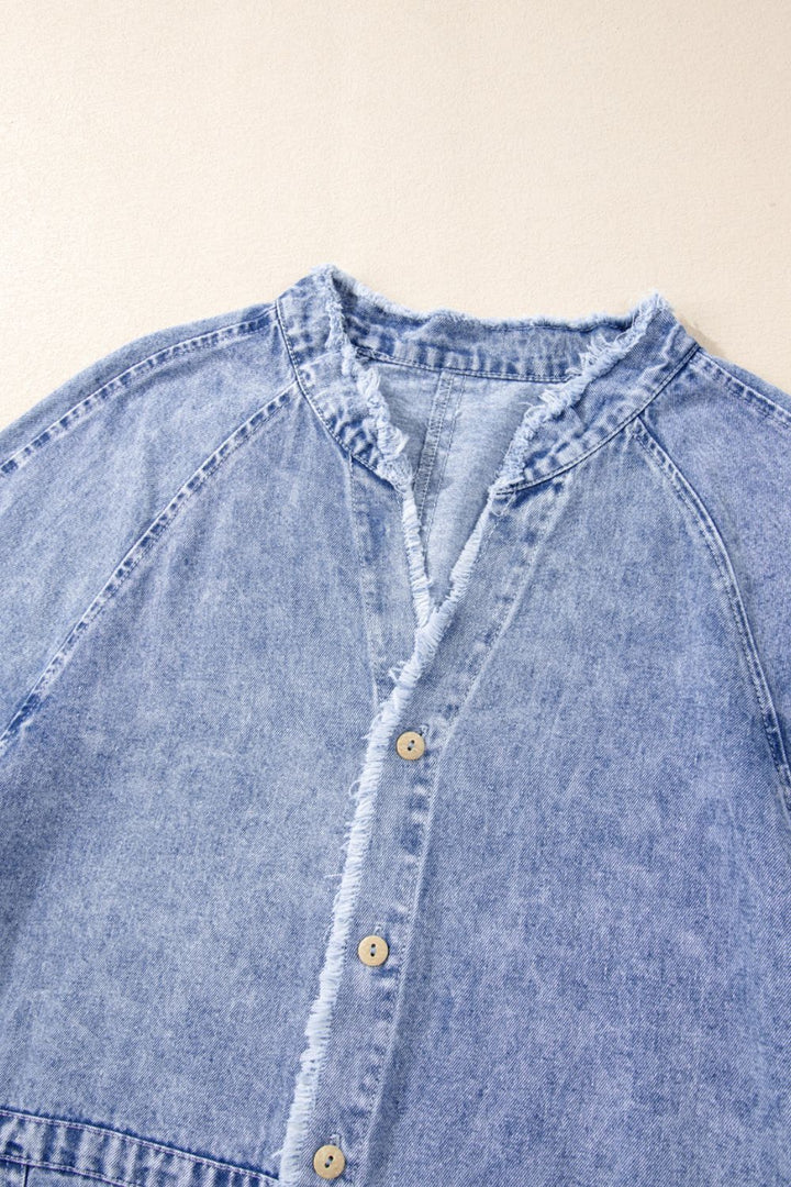 Raw Hem Button Down Long Sleeve Denim Dress | Trendsi