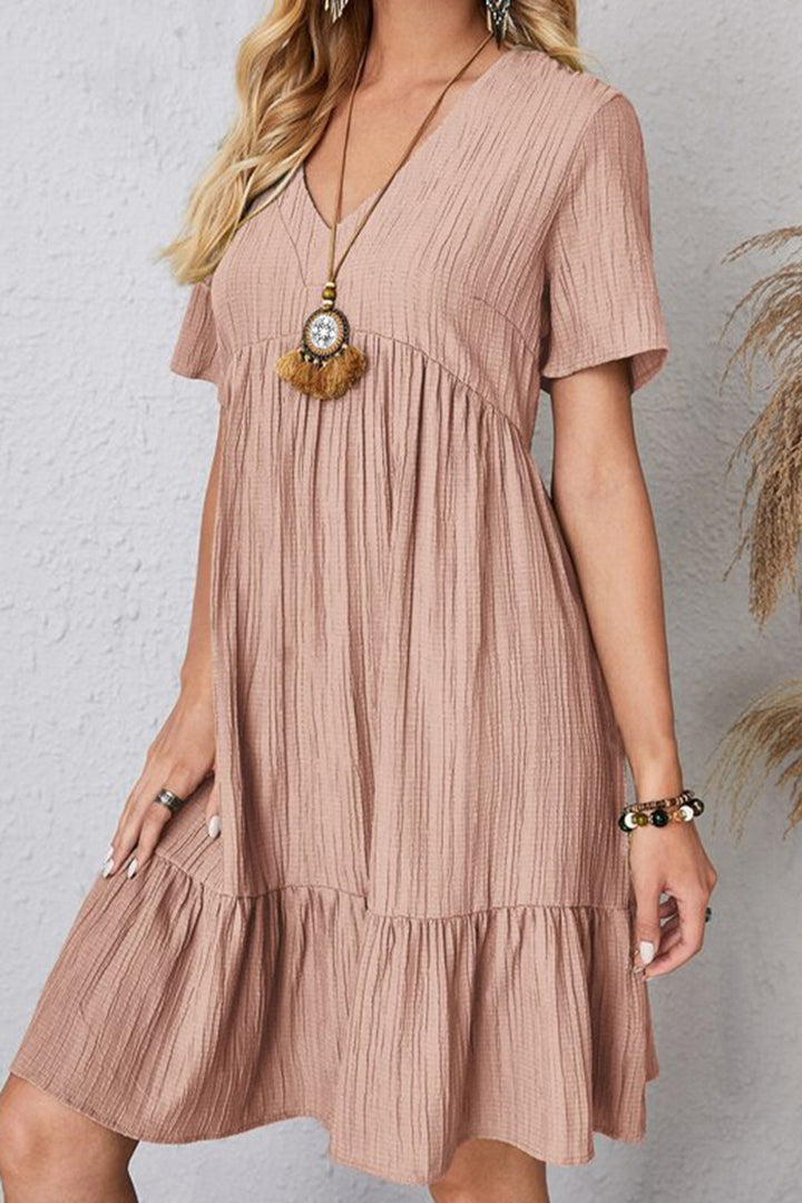 Full Size Ruched V-Neck Short Sleeve Dress | Trendsi