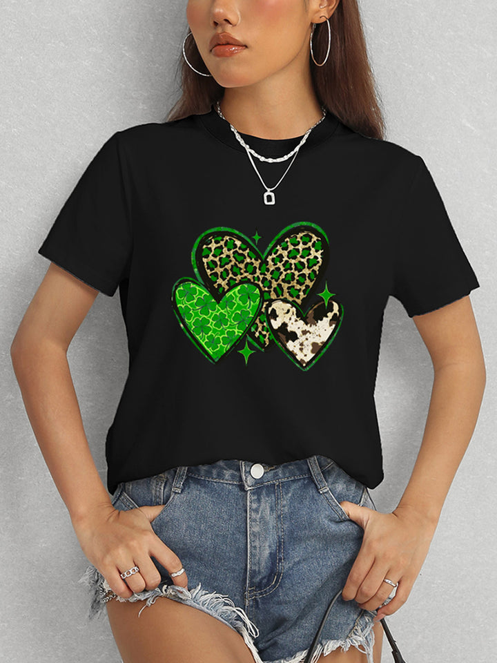 Heart Round Neck Short Sleeve T-Shirt | Trendsi