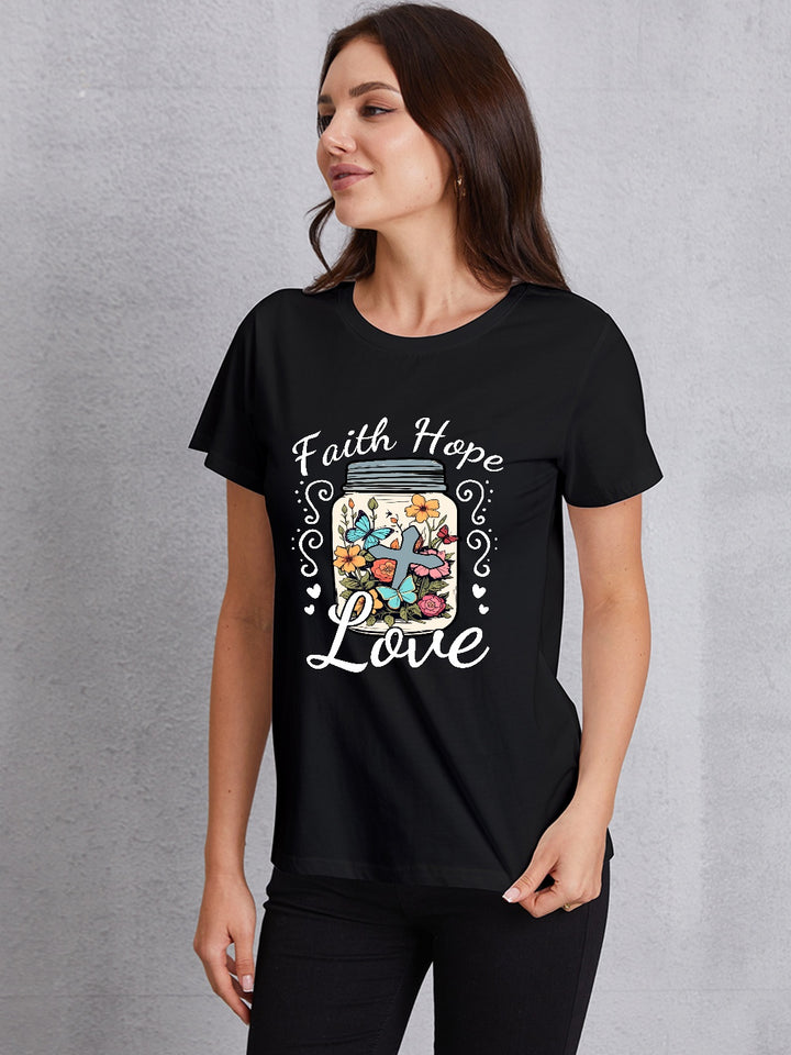 FAITH HOPE LOVE Round Neck T-Shirt | Trendsi