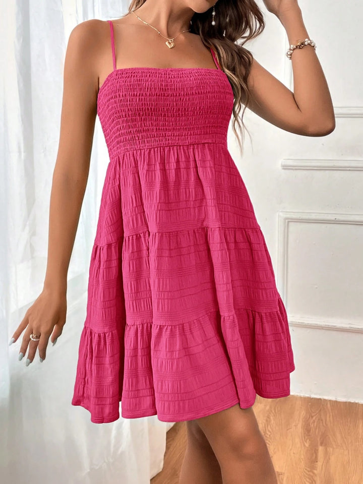 Smocked Tiered Sleeveless Mini Dress | Trendsi