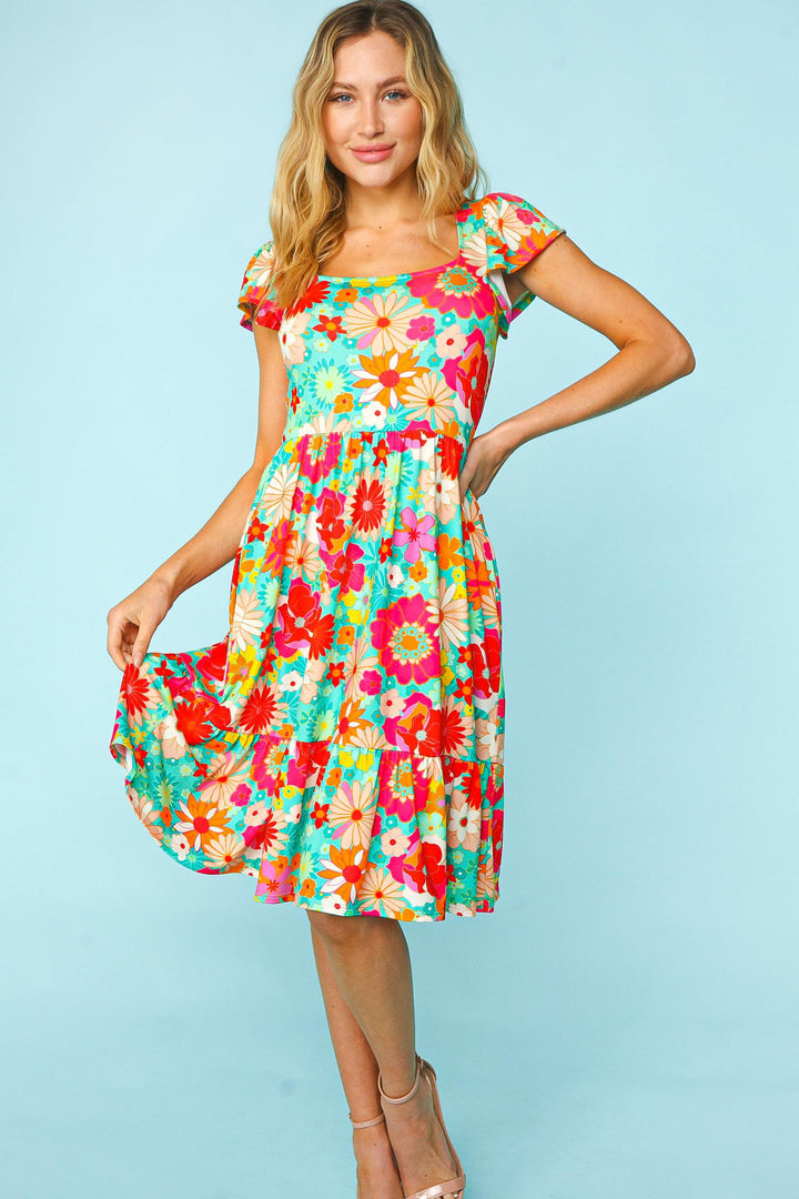 Haptics Floral Square Neck Short Sleeve Dress | Trendsi